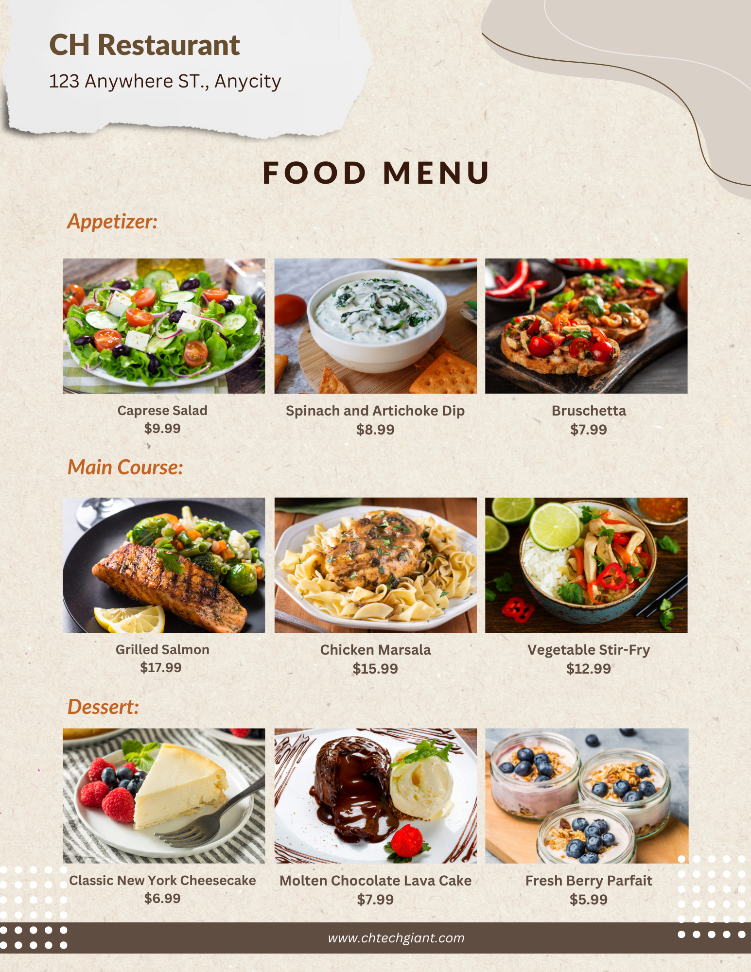 Restaurant Menu Designs - CH Tech Giant