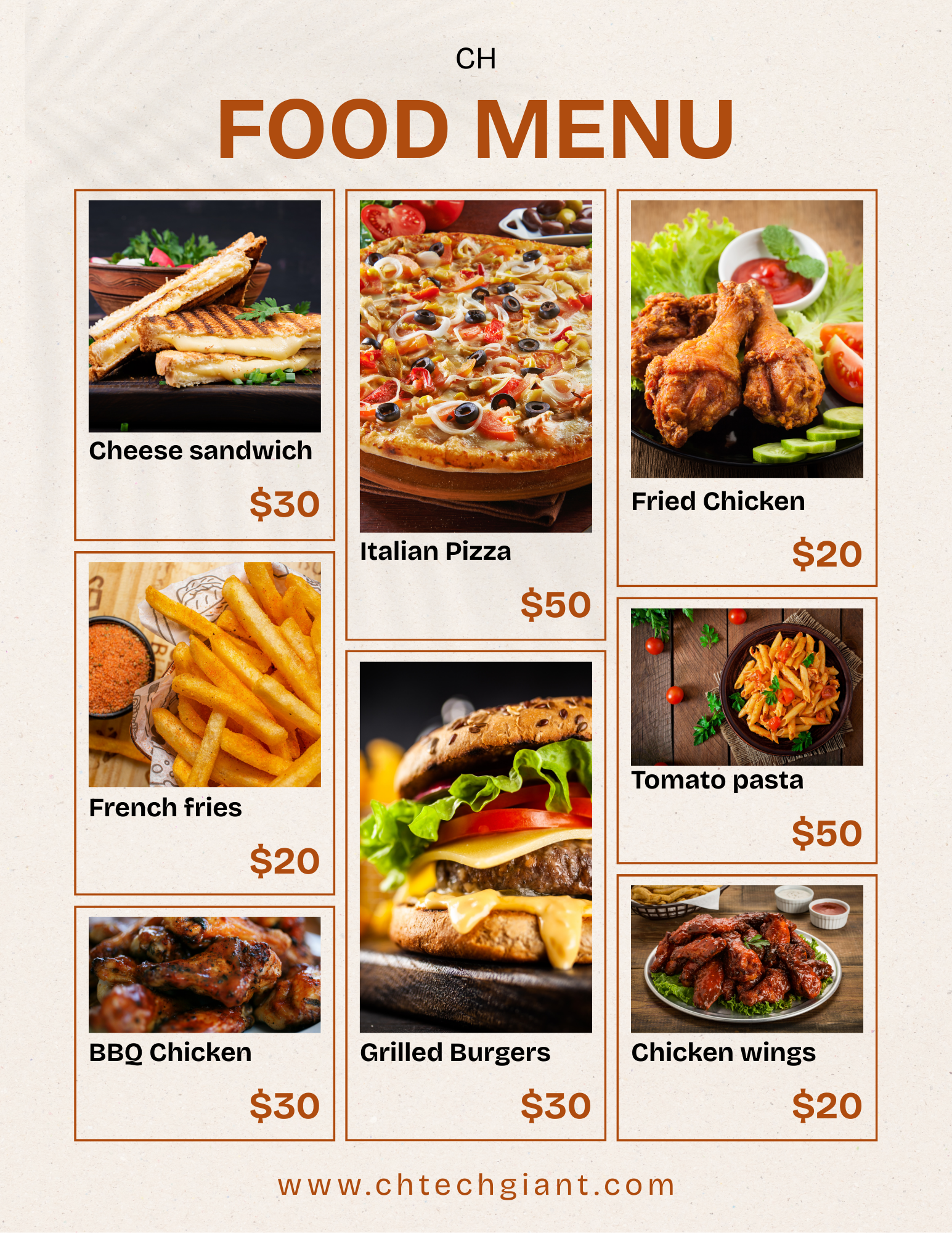 Restaurant Menu Designs - CH Tech Giant